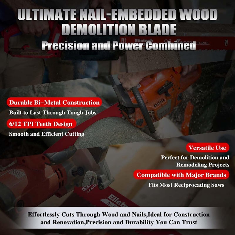 Eiictneh 25 Pack 6 Inch 6/12 TPI Stud and Nail Bi-Metal Reciprocating Sawzall Blades – Ideal for Cutting Nail-Embedded Wood, Metal, PVC, and More – Universal Fit with Storage Case - Image 3